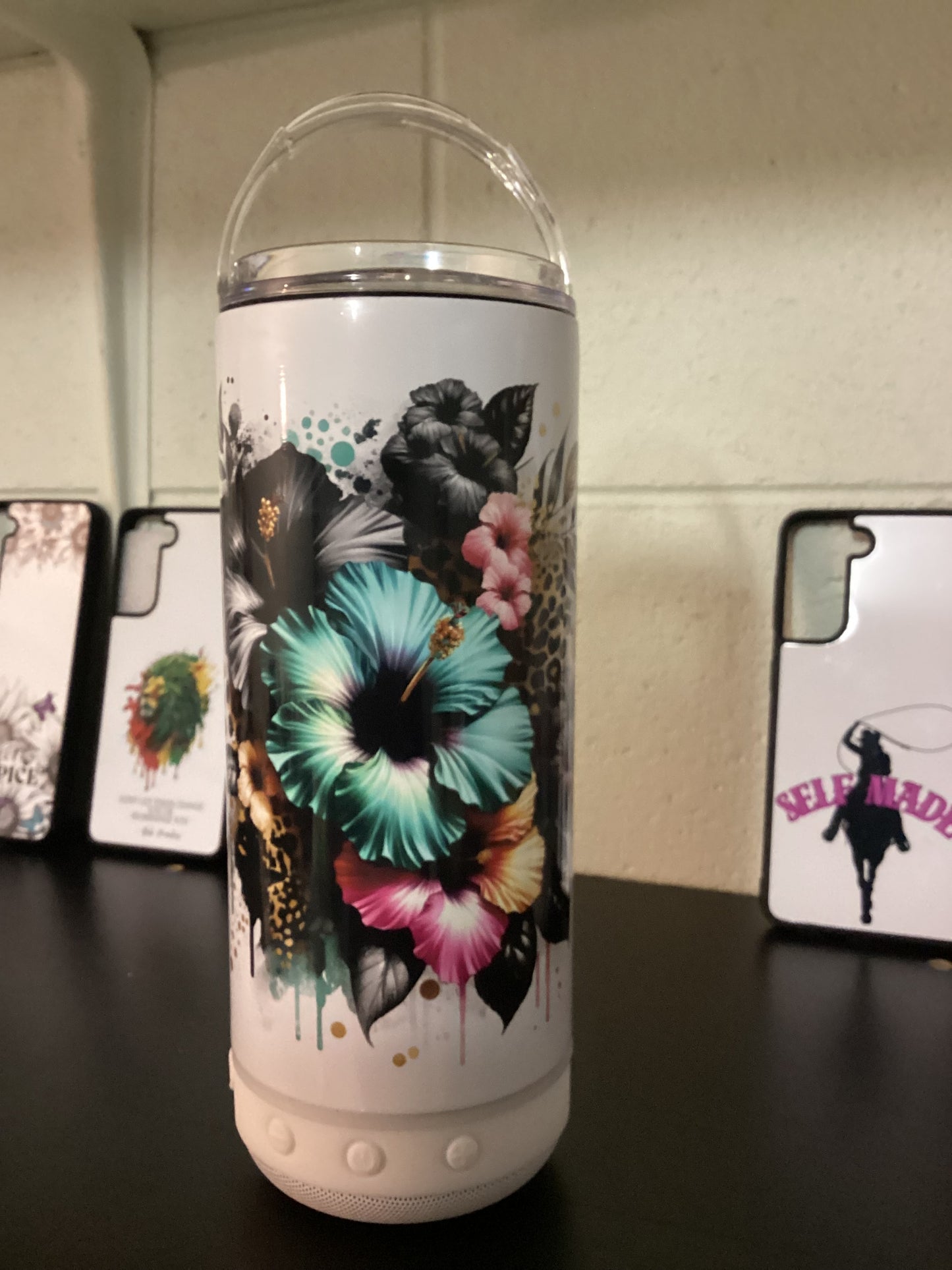16oz 4in1 Bluetooth Speaker Tumbler - Hibiscus Leopard