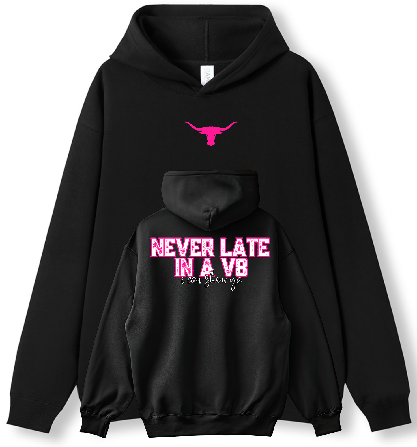 Adult Hoodie - Never Late in a V8 Pink