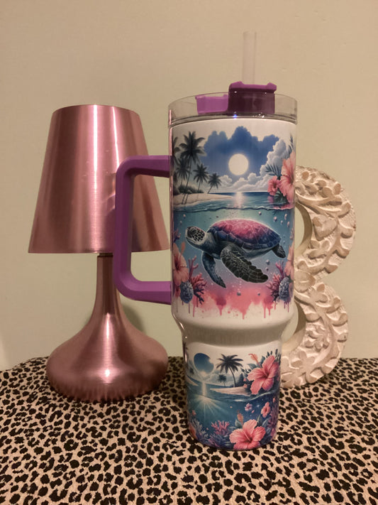 40oz Tumbler - Pink Purple Tropical Turtle