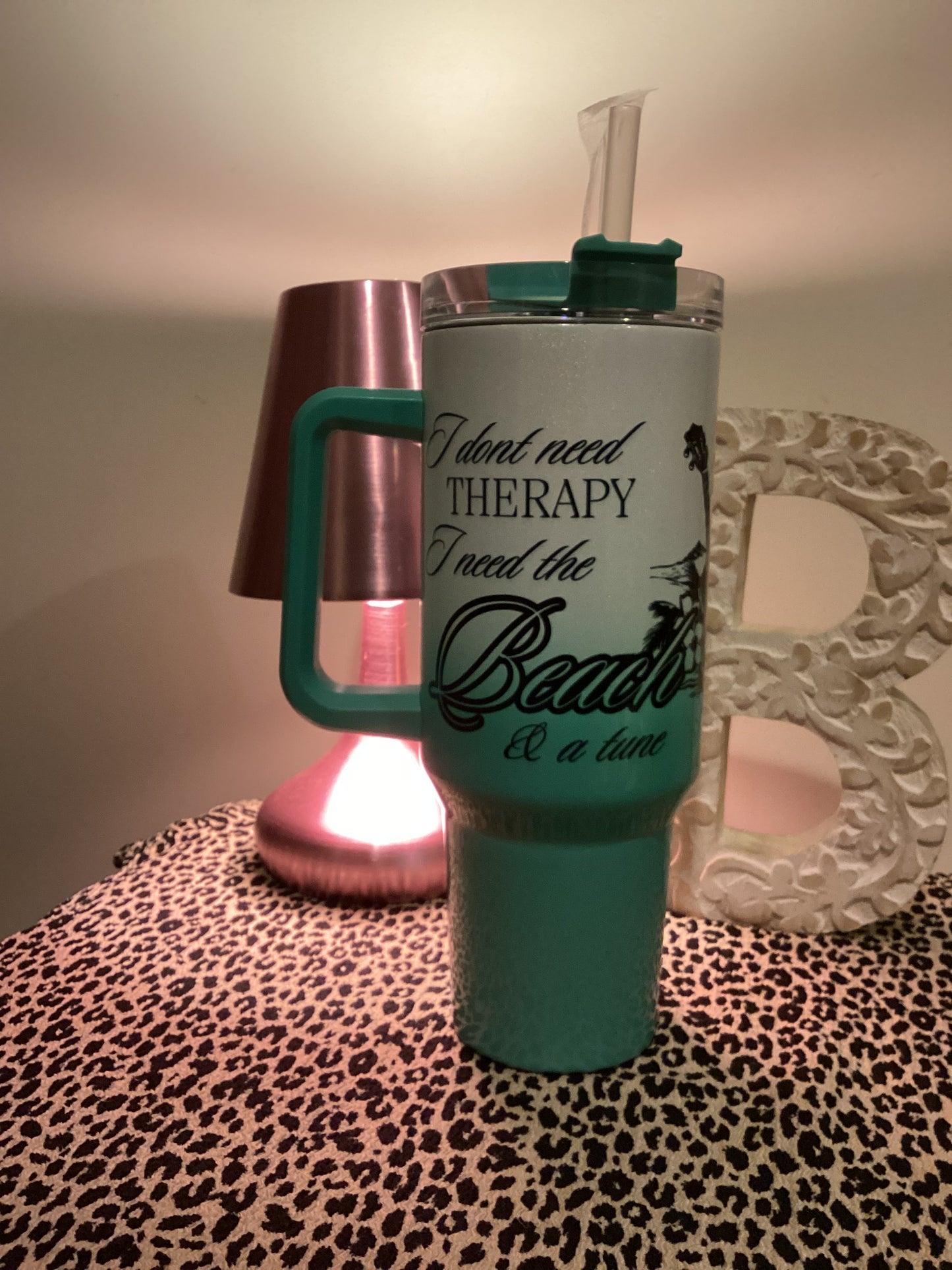 40oz Gradient Shimmer Tumbler - Teal Beach & Tune