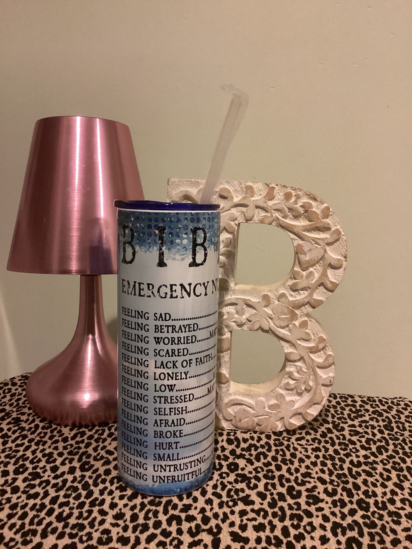 20oz Tumbler - Blue Bible Emergency Numbers