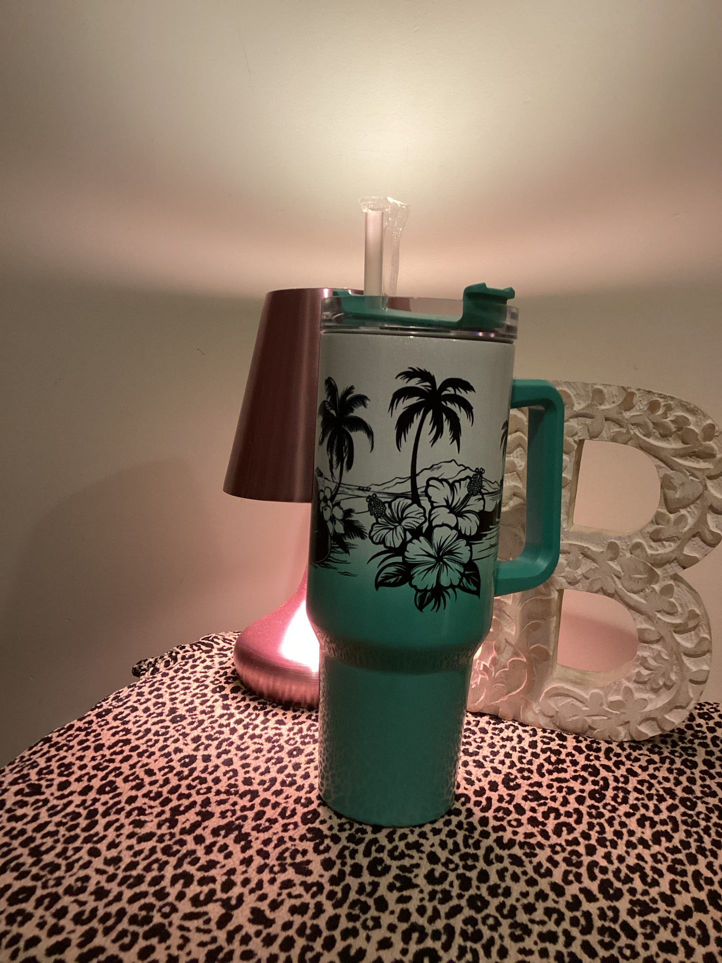 40oz Gradient Shimmer Tumbler - Teal Beach & Tune