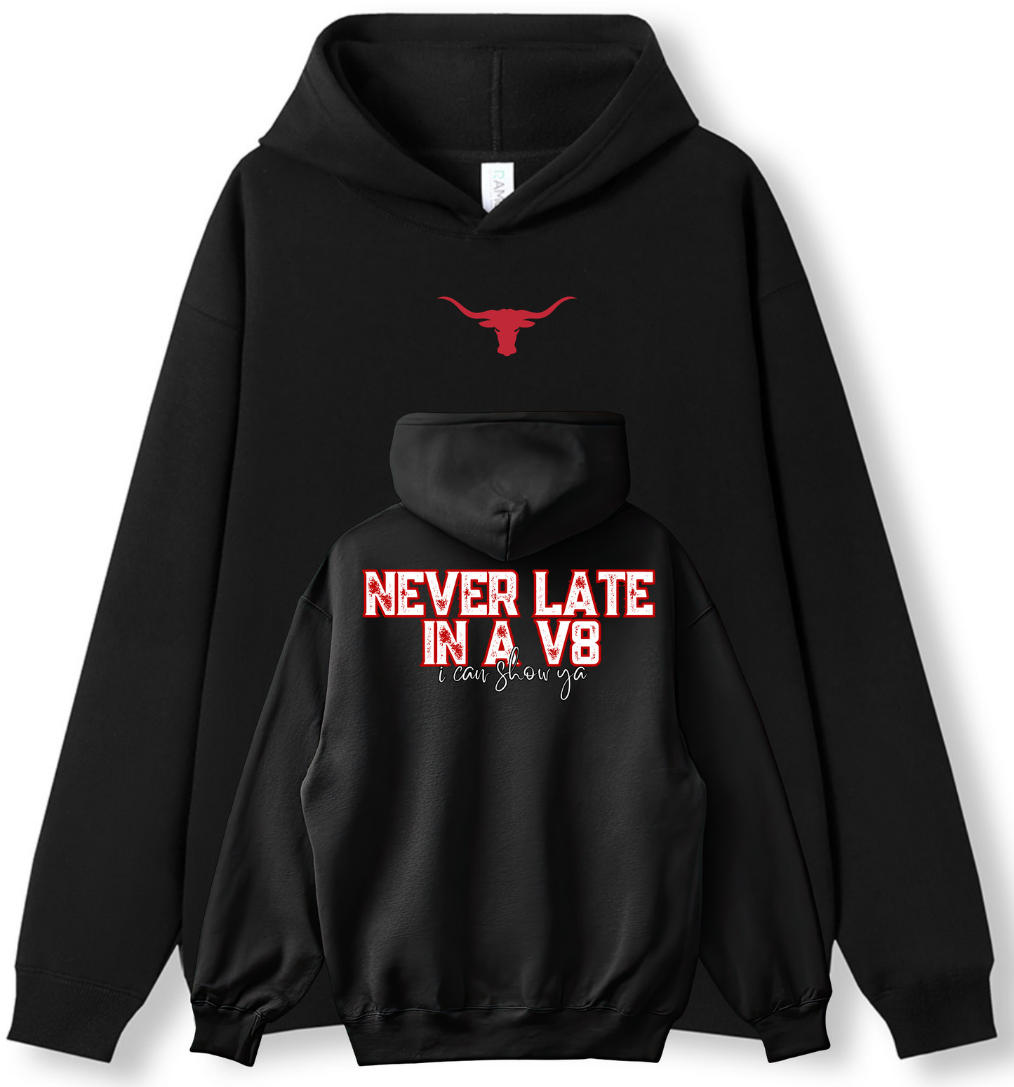 Adult Hoodie - Never Late in a V8 Red