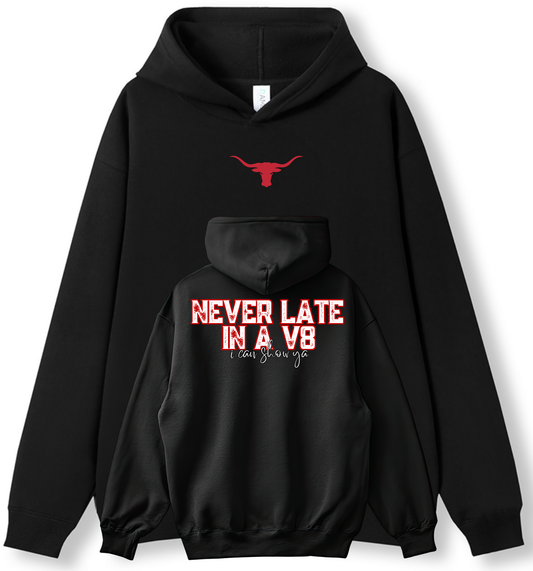 Adult Hoodie - Never Late in a V8 Red